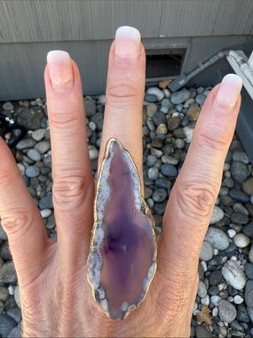 Statement Ring Purple Agate with Gold Edge